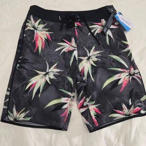 O'Neill Hyperfreak Boardshorts Mens 28 Black Floral NEW Black Tropical Print